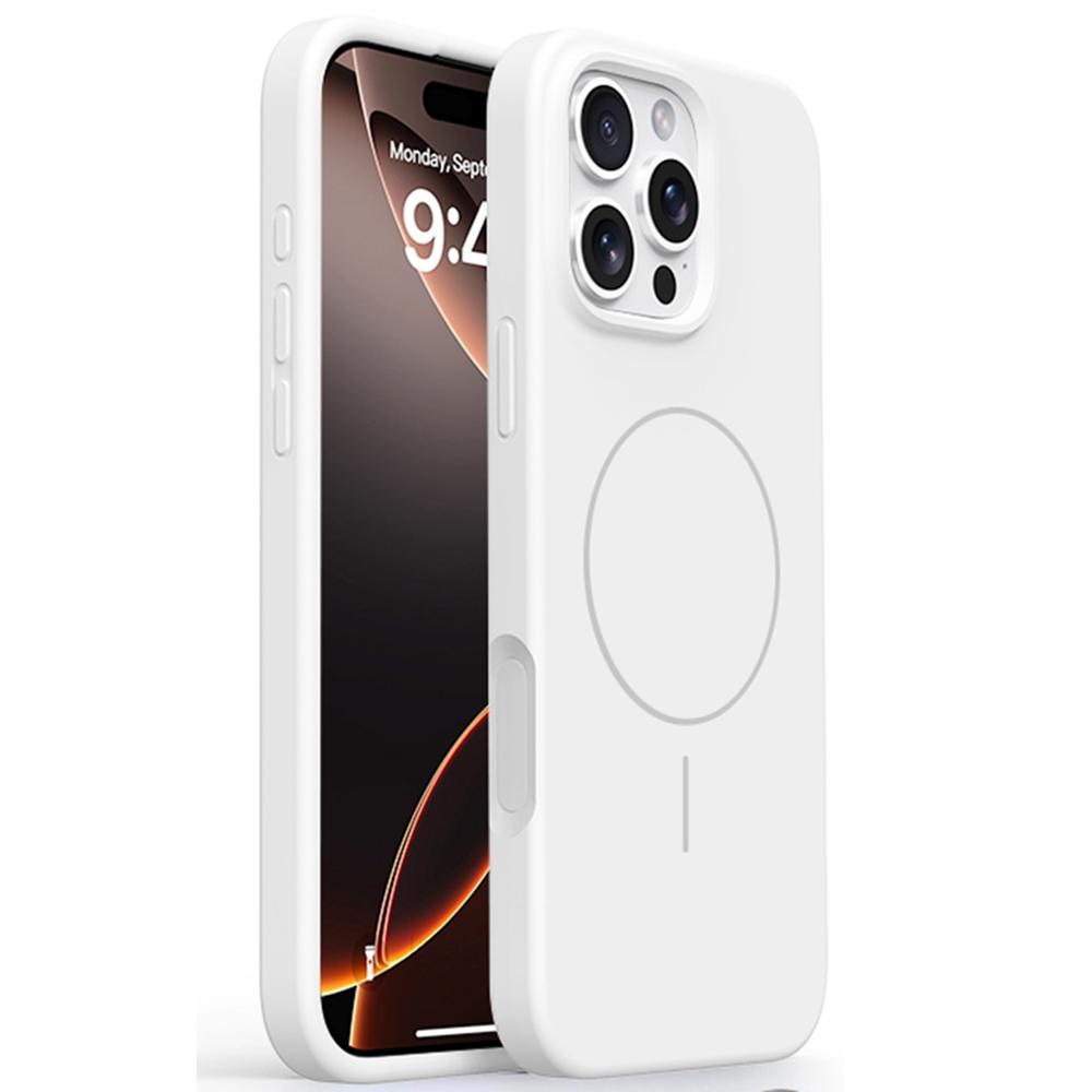

For iPhone 16 Pro Max Case Compatible with MagSafe Soft Microfiber Lining Liquid Silicone+PC Phone Cover White