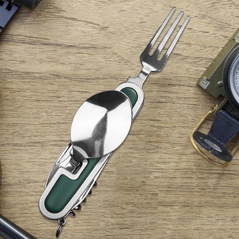 Camping Utensils Stainless Steel Travel Cutlery Foldable Utensil Rust-Proof Multi-Functional Flatware For Backpacking RV Camping