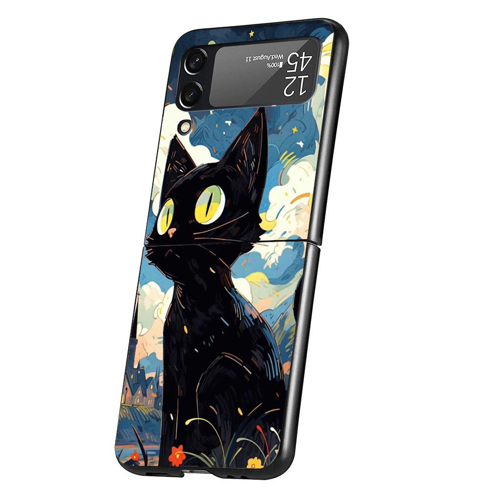 

Anime Cute Black Cat Meow Cover Phone Case For Samsung Galaxy Z Flip 7 6 5 4 3 5G Flip7 Flip6 Flip5 Flip4 Flip3 Black Fundas She Samsung Z Flip 7