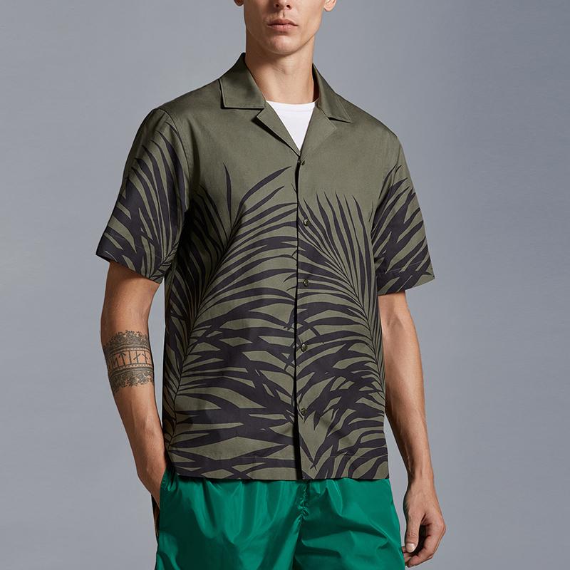 Moncler SS24 Tropical Plant Print Button Short Sleeve Shirt Men shirts Green J10912F00006597M1S89