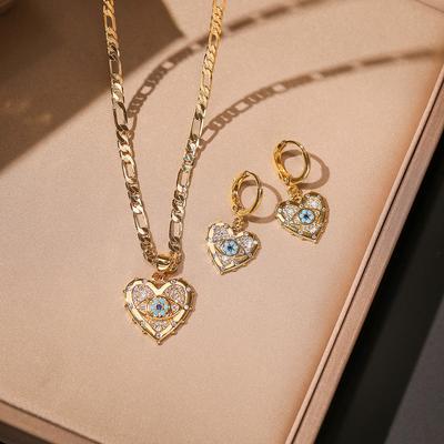 Fashionable and Personalized Zircon Necklace Earring Set Devil's Eye Love Pendant Necklace Earring Set
