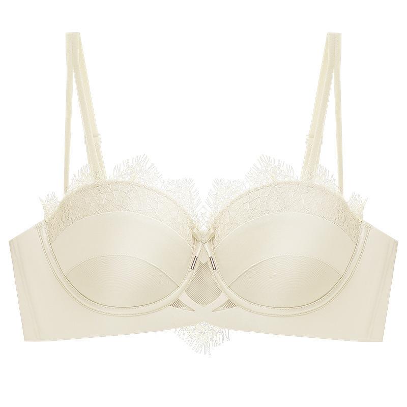 Luxury gilt pearlescent satin sexy French lashes lace thickened gathered palm cup bra cover 32/70AB