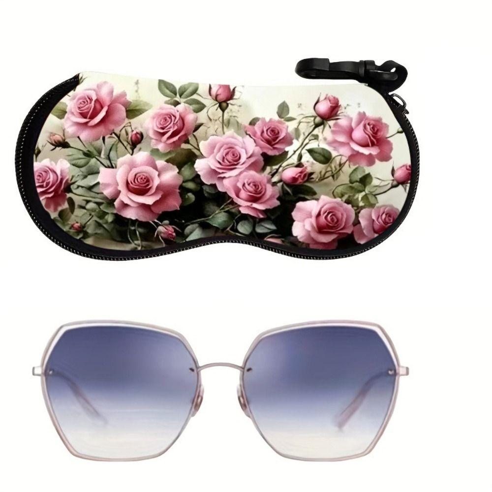 Hanging Rose Flower Print Eyeglass Case Soft Reading Glass Pouch Portable Sunglasses Holder Gifts