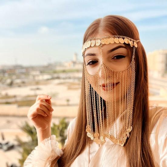 Head Chain with Adjustable Design Nightclub Bar Party Performance Metal Tassel Headdress Women Face Curtain