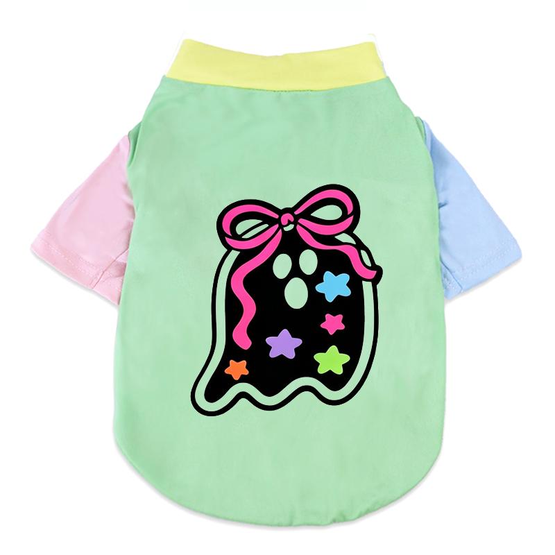 Halloween Cute Ghost Print Pet T‑Shirt Cats & Dogs Soft Cotton Clothes Outfit For Bichon French Bulldog Holiday Party Costume