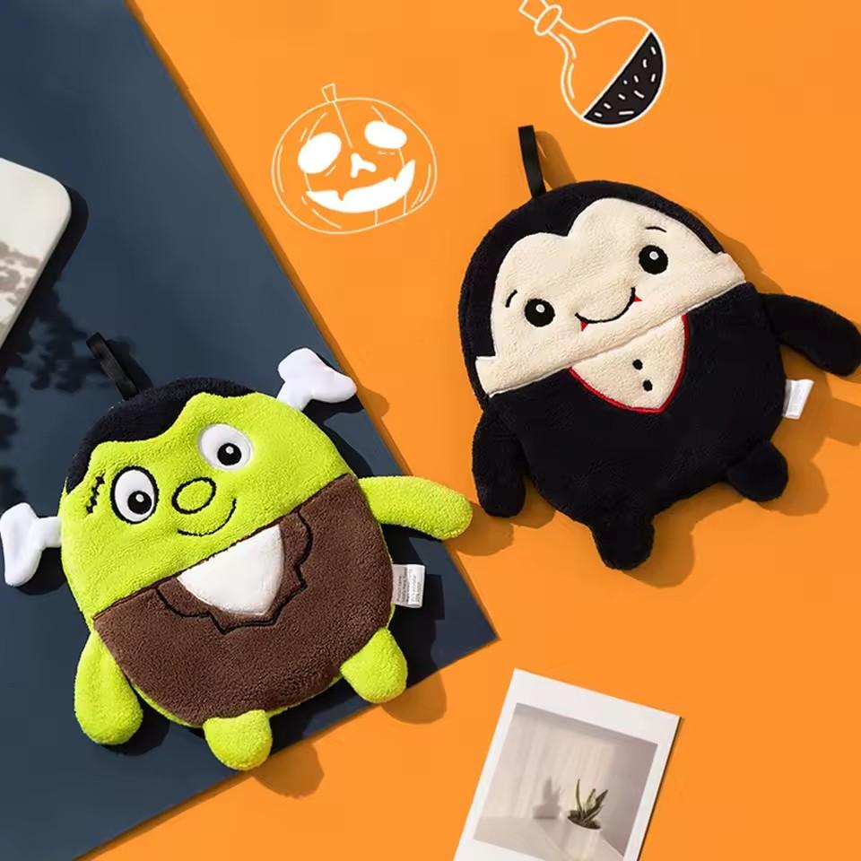 Halloween Hand Towels Embroidered Hanging Ghost Hand Towels Super Absorbent Dish Towel Wipe Cloth Kitchen Bathroom Accessories