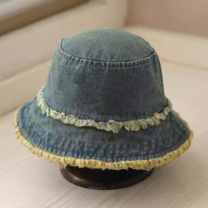 

Unisex Washed Denim Bucket Hat Soft Foldable Tassel Brim Sun Hat Vintage Fisherman Cap for Women Men Spring Summer 56-58cm темно-синього кольору