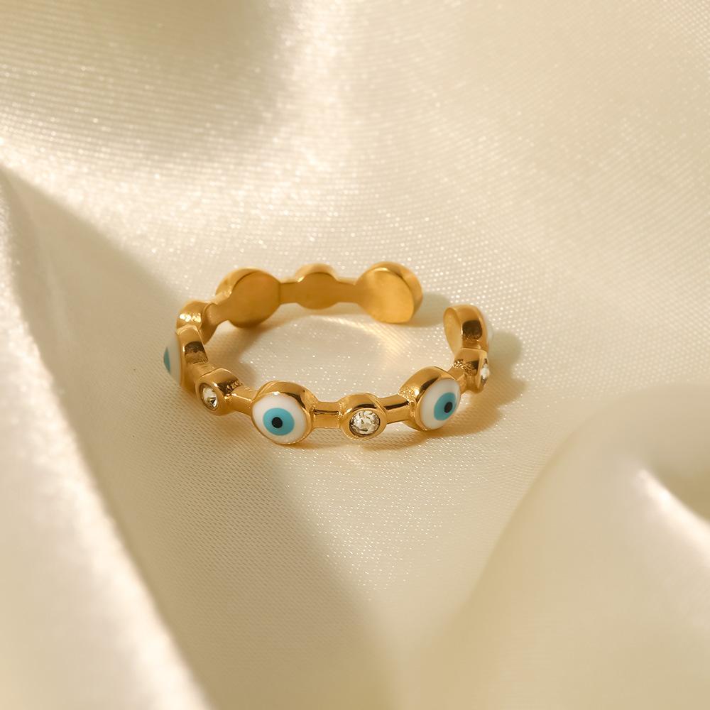 18K gold-plated stainless steel Devil's Eye open ring European and American fashion versatile titanium steel ring ring ring