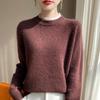 Women's Pink Color Block Wool Sweater: Autumn/Winter, Loose, Thick, Round Neck, Fake Two-Piece, Lazy Knit Base Layer