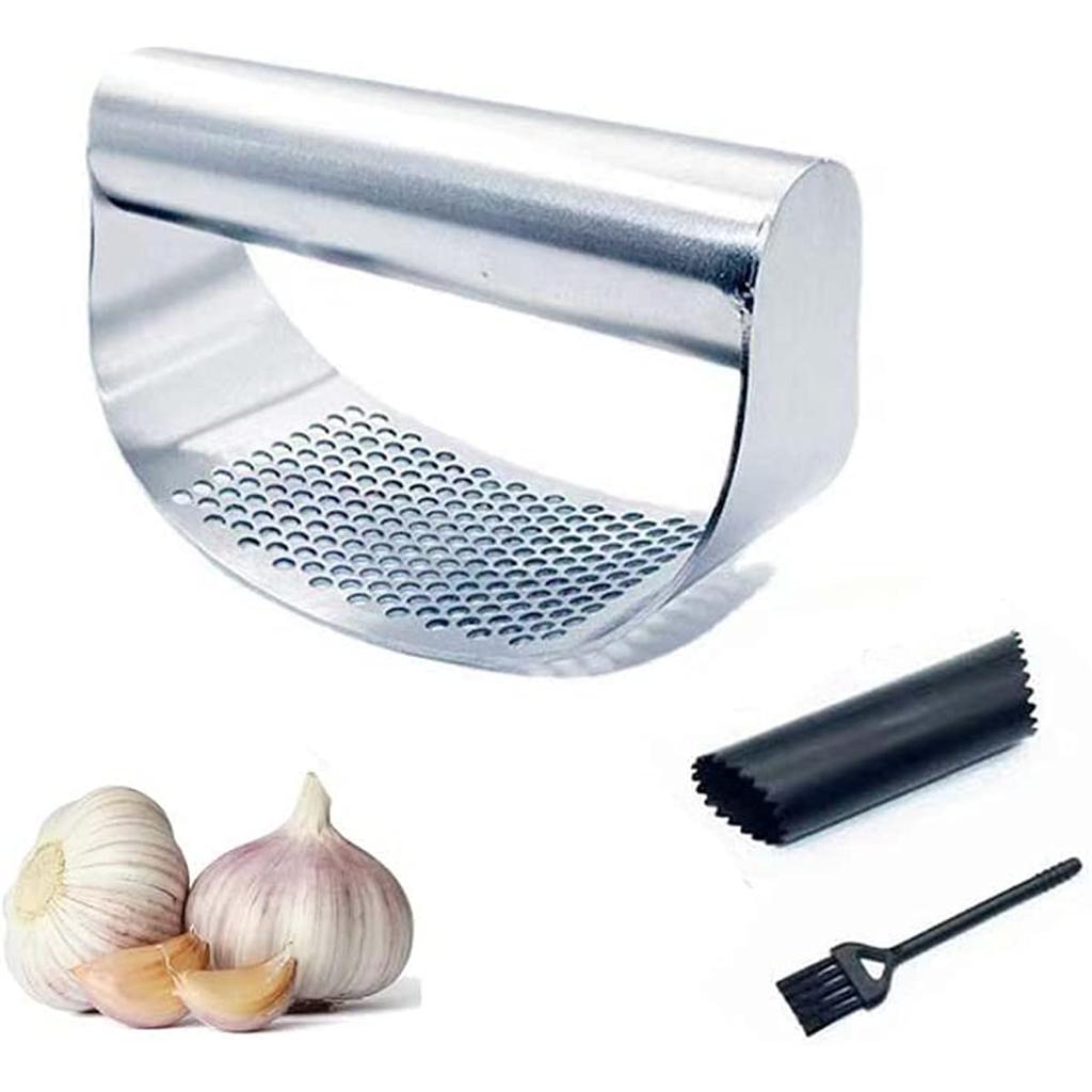 Garlic Press Rocker Set, Full Stainless Steel Hand Held Garlic Press+