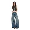 American retro waistless wide-leg jeans women's summer new hot girl loose and thin floor pants