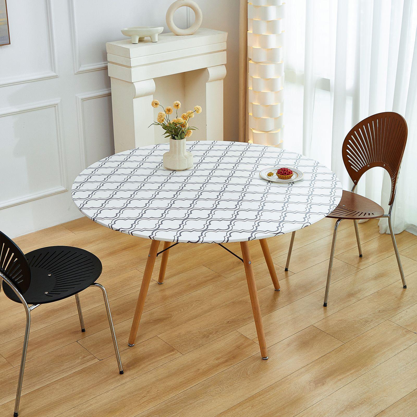 Anti Scald Circular Tablecloth with Elastic Band for Fixing Anti Slip Waterproof Oil Resistant Tablecloth for Home Dining Rooms 60cm Round