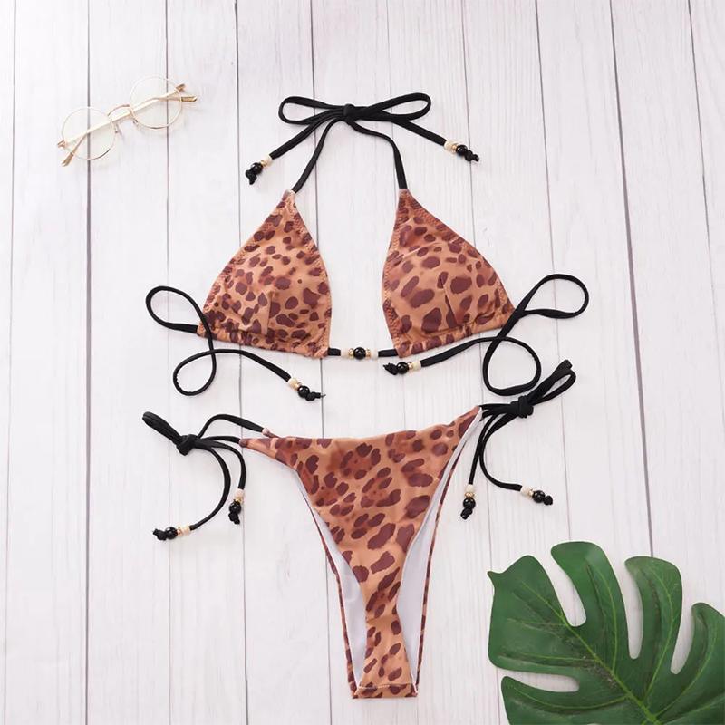 EDOLYNSA Sexy Leopard Print 3dílná sada bikin 2023 Summer Beach Wear Triangle Bikini Plavky S plážovou sukní Plavky Krycí A1554