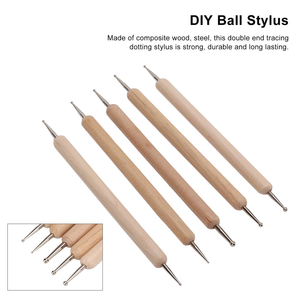 5 Pcs Double End Tracing Dotting Stylus Firm Grip DIY Engraving Stylus Set for Making Clay Pottery Sculpture