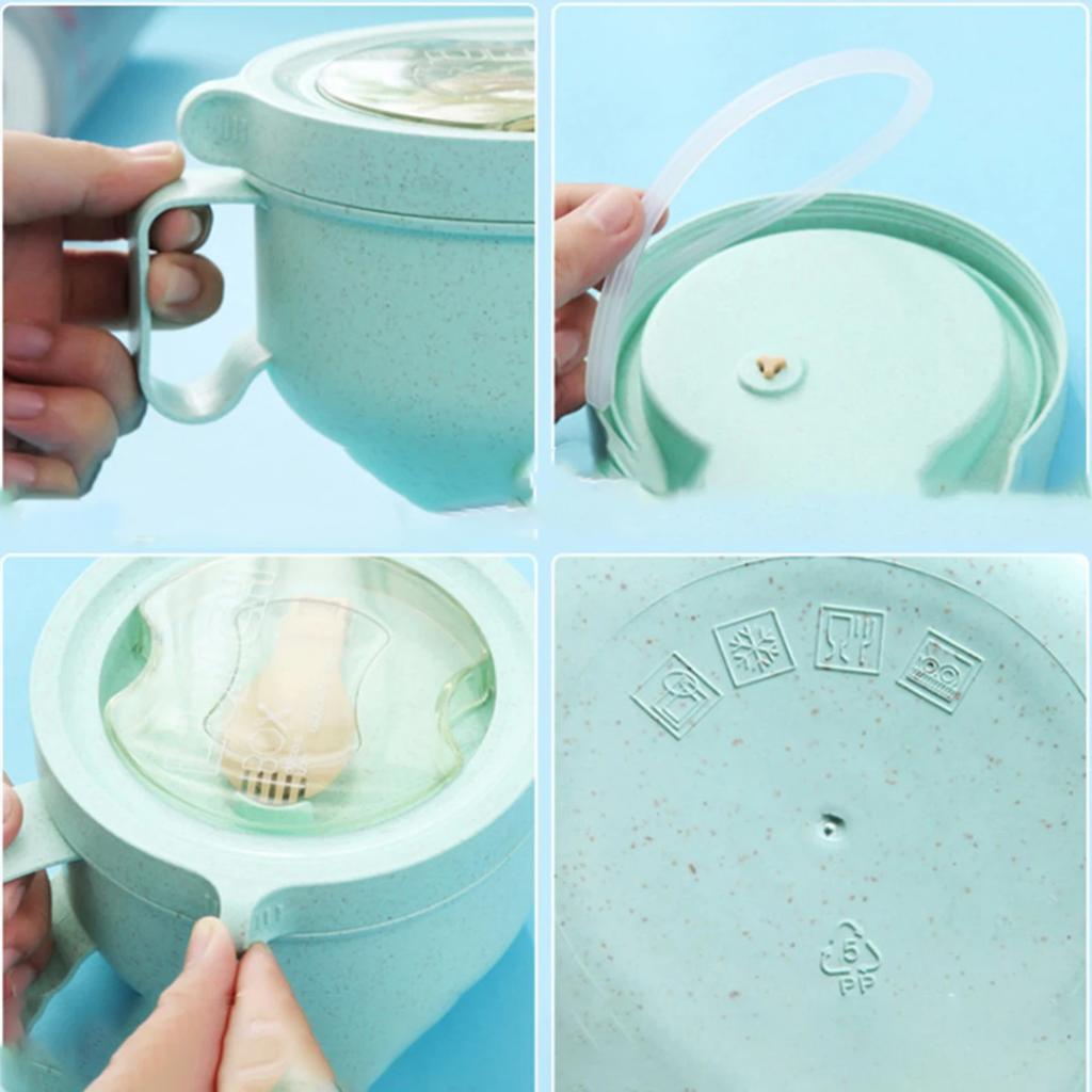 850 ml-es Mikrohullámú Leveses Tál Fedővel és Füllel Élelmiszeripari Műanyag Tésztás Tál Kanállal Szivárgásmentes Hordozható Reggeliző Csésze