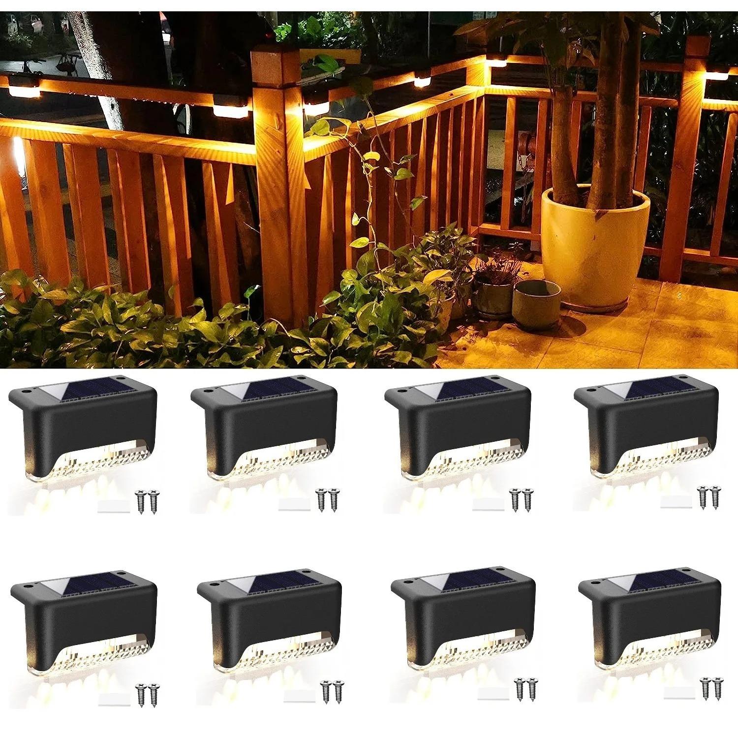 

Светодиодные солнечные фонари для террасы, уличные солнечные фонари для дорожек, садовые светильники, водонепроницаемые солнечные фонари для ступеней, украшения для патио, лестниц, ограждений, двориков