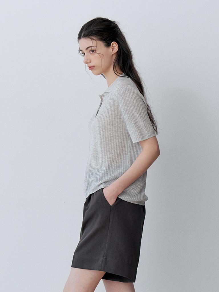 LE STUDIO Linen Blend Collared Knit (Lgy)