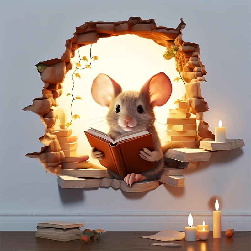 

3D Reading Mouse Wall Stickers Cute Cartoon Animal Pattern Vinyl Decals Living Room Bedroom Bathroom Office Home Decoration 12x12CM