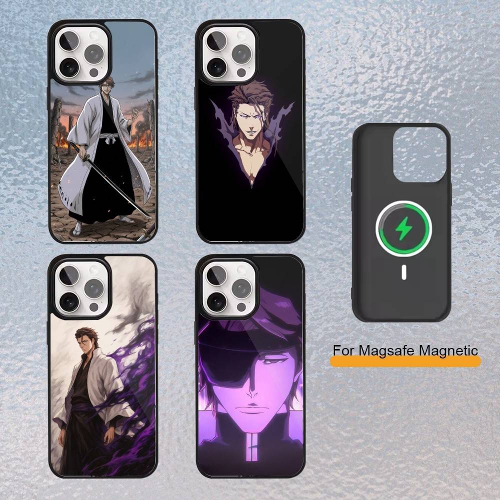 Custodia per Telefono Bleach Anime Aizen Per iPhone Magsafe Magnetica 17,16,15,14,13,12,11 Copertura Ricarica Wireless