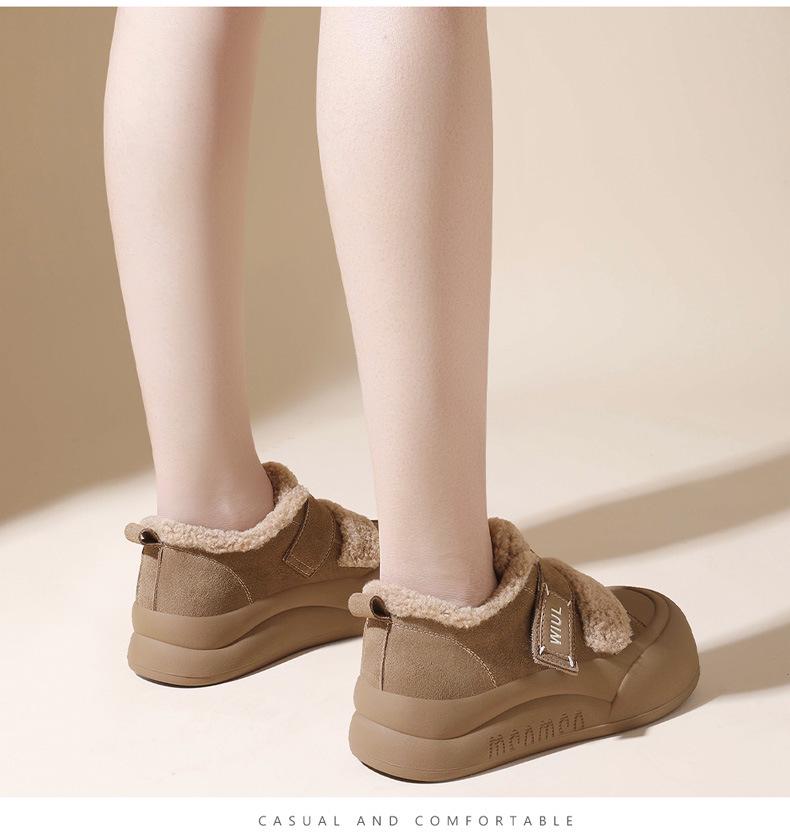 2024 Women's Thick-Soled Genuine Leather Fur Sneakers - Winter Warm, Velvet-Lined, Outdoor Sports Shoes