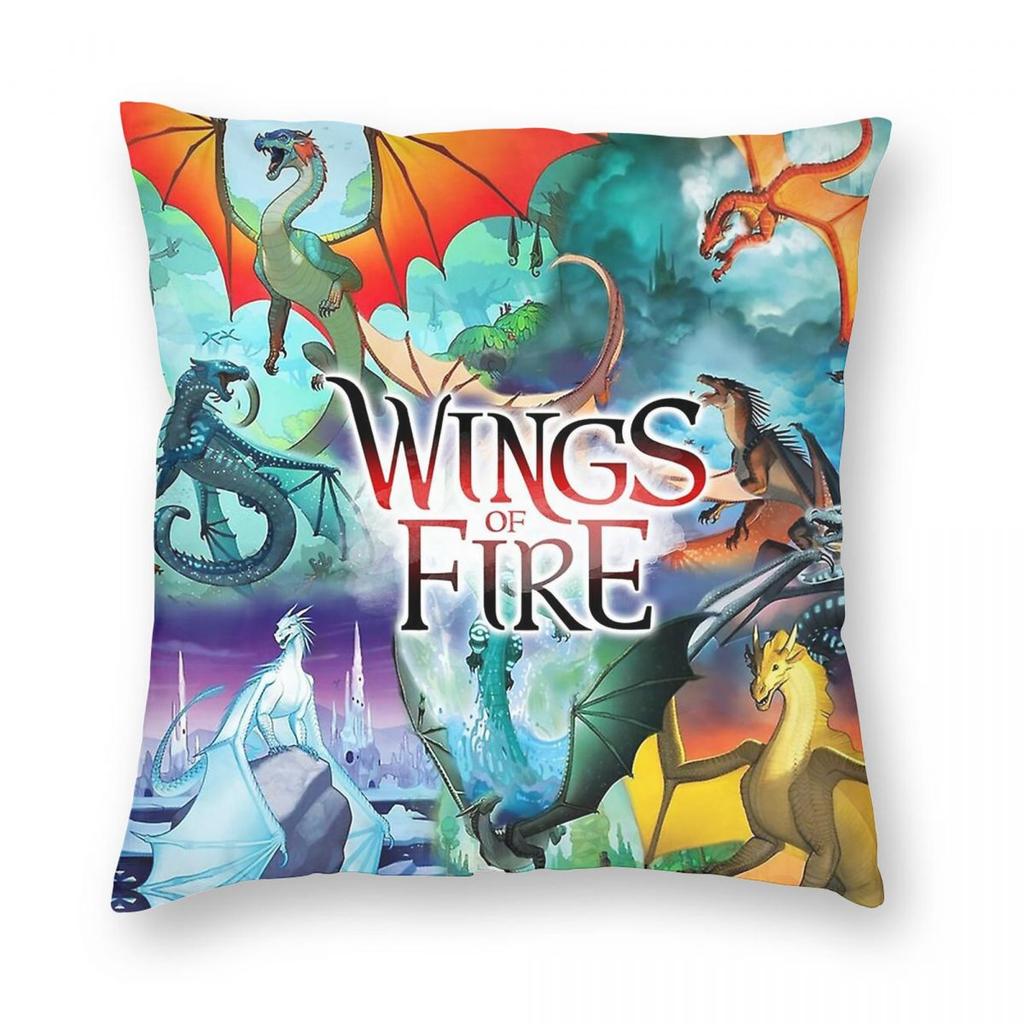 Wings Of Fire Federa Quadrata per Cuscino con Tutti i Draghi Poliestere Lino Velluto Stampata con Zip Decorativa per Cuscino da Divano