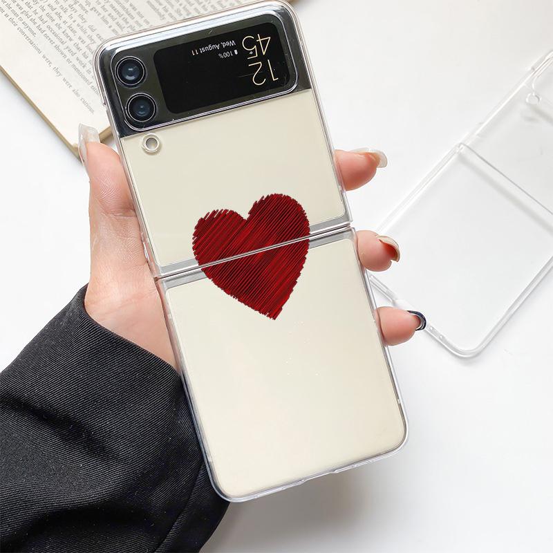 I Love You Pink Heart Fashion Phone Case For Samsung Galaxy Z Flip 3 4 5 6 7 Hard Folding Z Flip4 Clear PC Cover Protector Gift