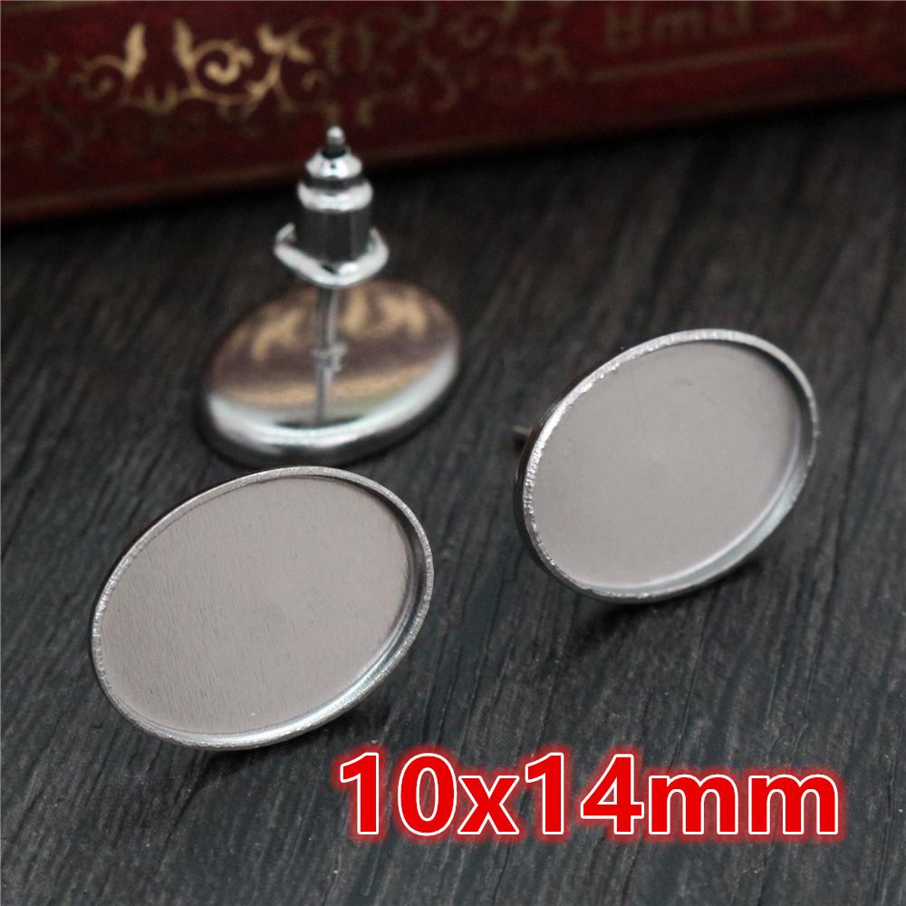 20pcs Stainless Steel 12mm 10x14mm 13x18mm 18x25mm Oval Stud Earring Cabochons Blank Base Setting Tray DIY Jewelry Accessories