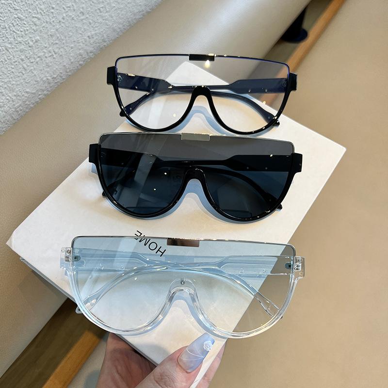 Fashion Large Frame One-piece Lenses Sunglasses Women's Brown Street Shot Couple Sunglasses Trend