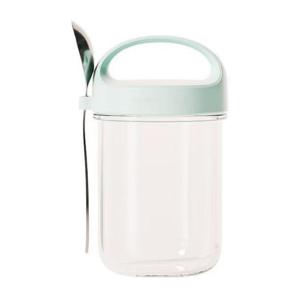 

16-ounce portable glass breakfast Mason jar plastic plastic overnight oat jar, with lid and spoon, reusable небо синє кольору
