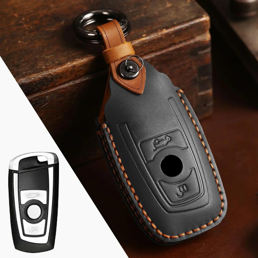 Leather Car Key Case Cover Fob Keychain Accessories for BMW Series 3 F30 F10 F18 F22 F01 X3 X4 F06 F02 M3 M5 Keyring Holder Bag
