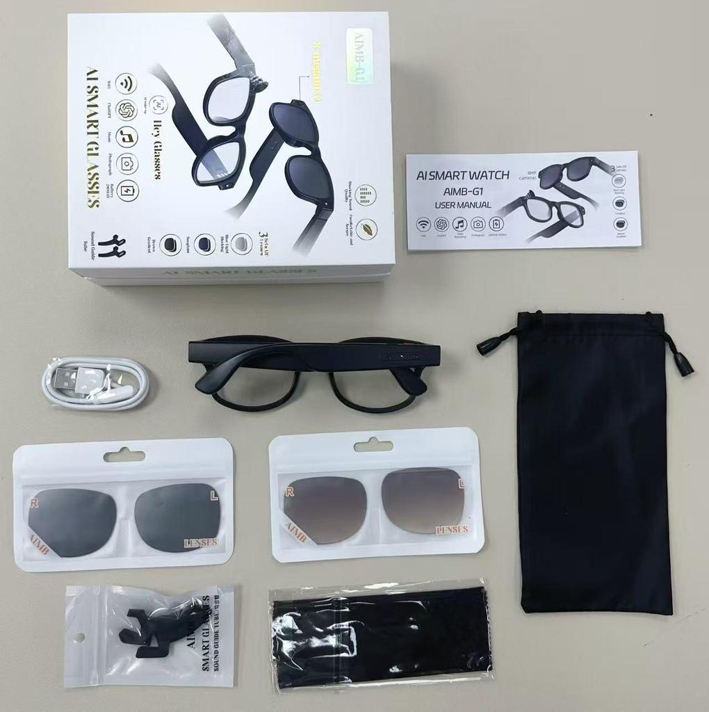 AIMB-G1 Smart Glasses: AI-Powered Translation, Image & Object Recognition, Anti-Shake Photography, Video Recording, Blue