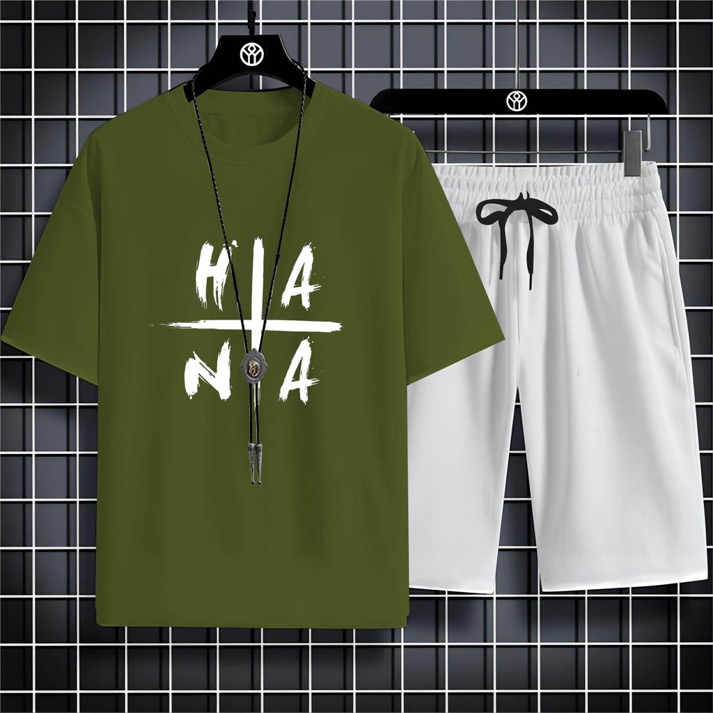 Vier Jahreszeiten Mode Lässig O Kragen 2d Trend Brief Drucken Herren Kurzarm T-Shirt Lose Bequeme Schnell Trocknende Anzug