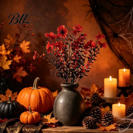 Silk Floral Arrangements With Green Leaves Artificial Fall Flowers, Fake Eucalyptus Violet Greenery Bouquet, Autumn Faux Quirky Interior Design
