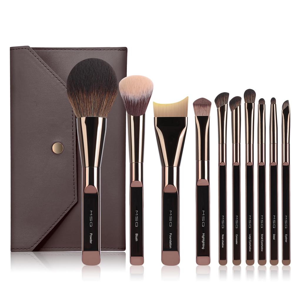 MSQ Makeup Brush Set Eyeshadow Blush Concealer Premium Fiber Ultra Popular for Everyday Strong Powder Holding Parallel Handles (10 Pieces) Brush,
