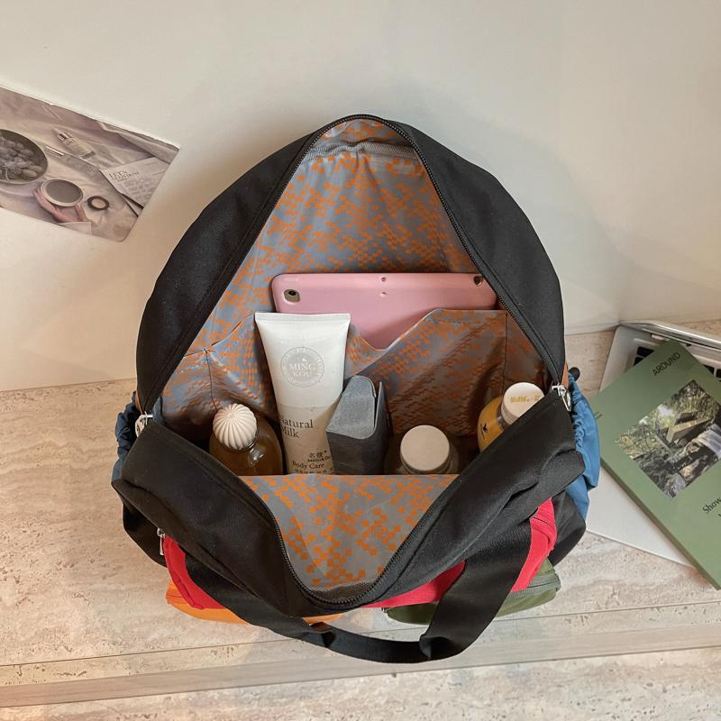 Color Contrast Backpack Women's Large Capacity Commuter Handbag Multi-Functional Plaid Tote Bag