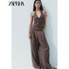 Zaprha 2025 Summer New Versatile Pleated Design Mid-Waist Elastic Wide-Leg Casual Trousers 8338504