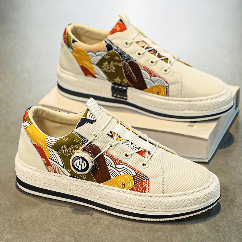 Personalized Lace Up Corduroy Board Shoes for Lazy People To Step on Canvas Shoes for Men's Shoes   for Men with Free Shipping