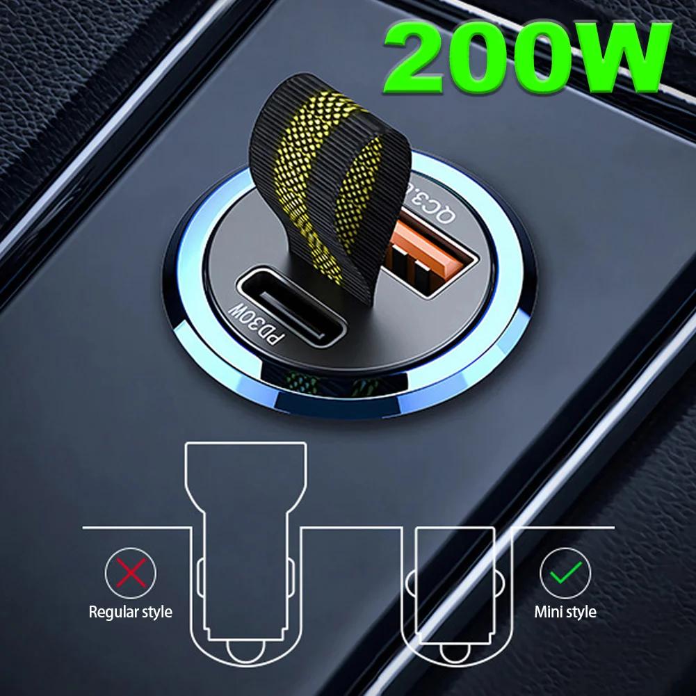 200W USB Car Charger Super Fast Charging Type-C PD Quick Charge Car Phone Charger Adapter for iPhone 15 14 Huawei Samsung Xiaomi