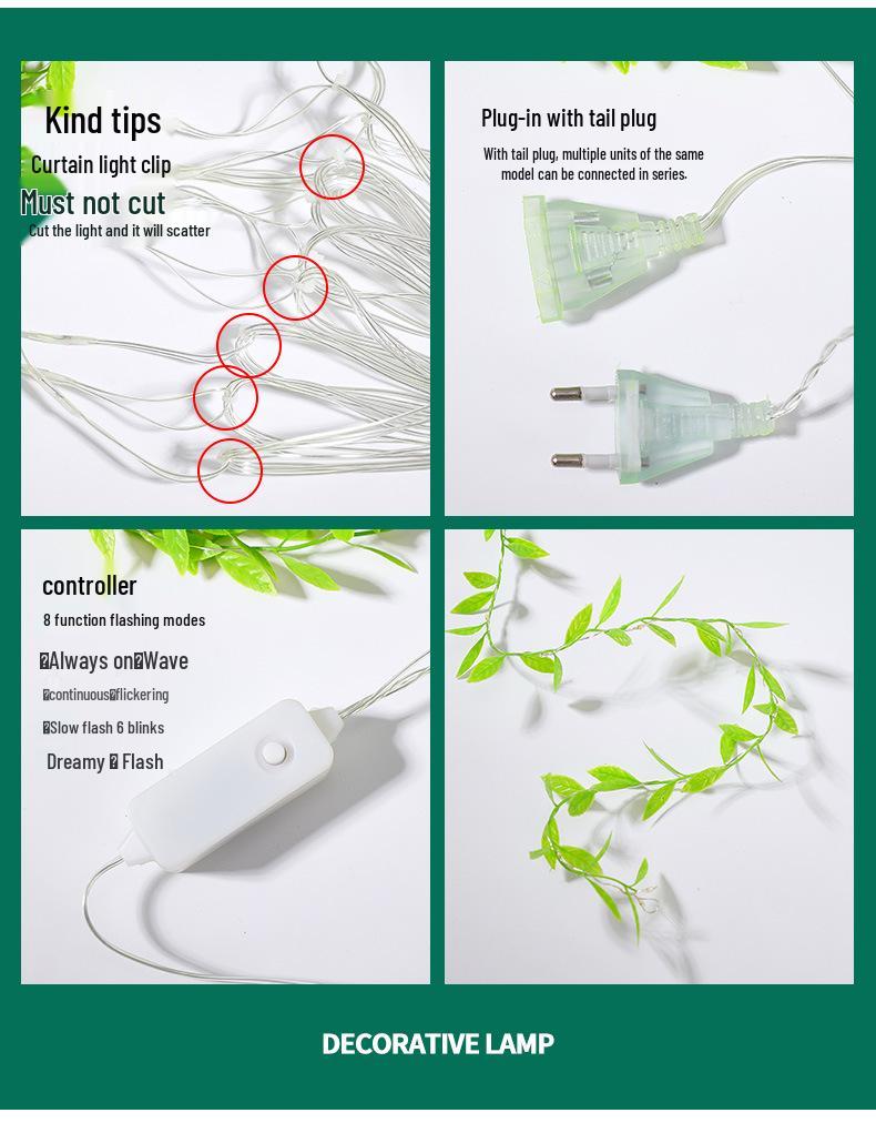 Willow Leaf LED String Lights for Ceiling & Curtain Decor