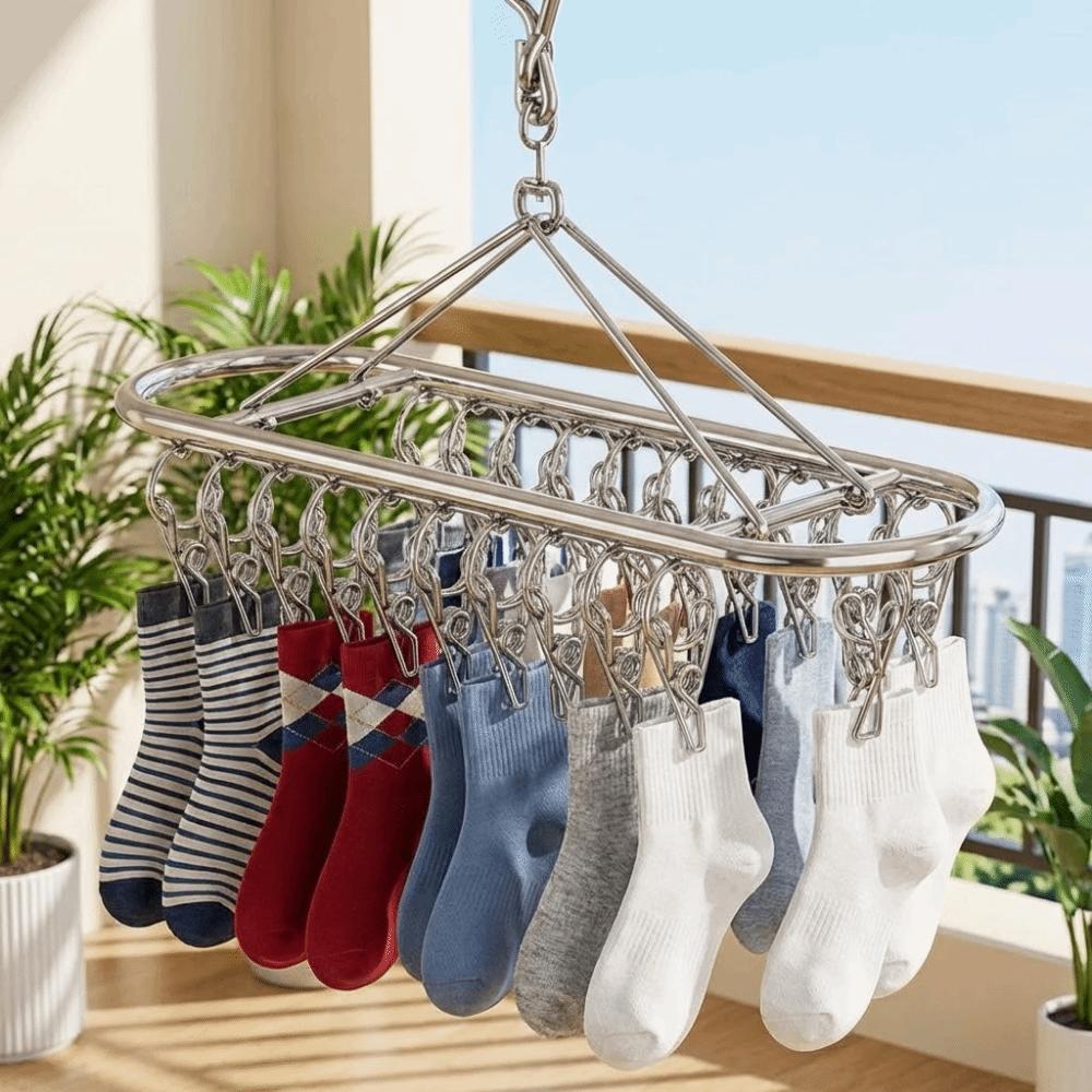 20/30 Clips Socks Drying Rack Stainless Steel Underwear Socks Holder Sock Laundry Airer Balcony
