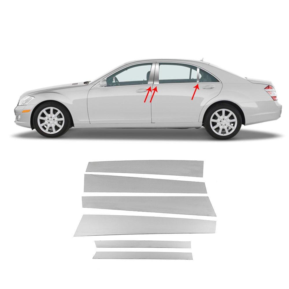 6 Stück Carbon-Faser-Auto-Schwarz-Säulenpfosten-Außenaufkleber-Zierabdeckung Passend für Mercedes-Benz S-Klasse W221 Hochglanz-Silber