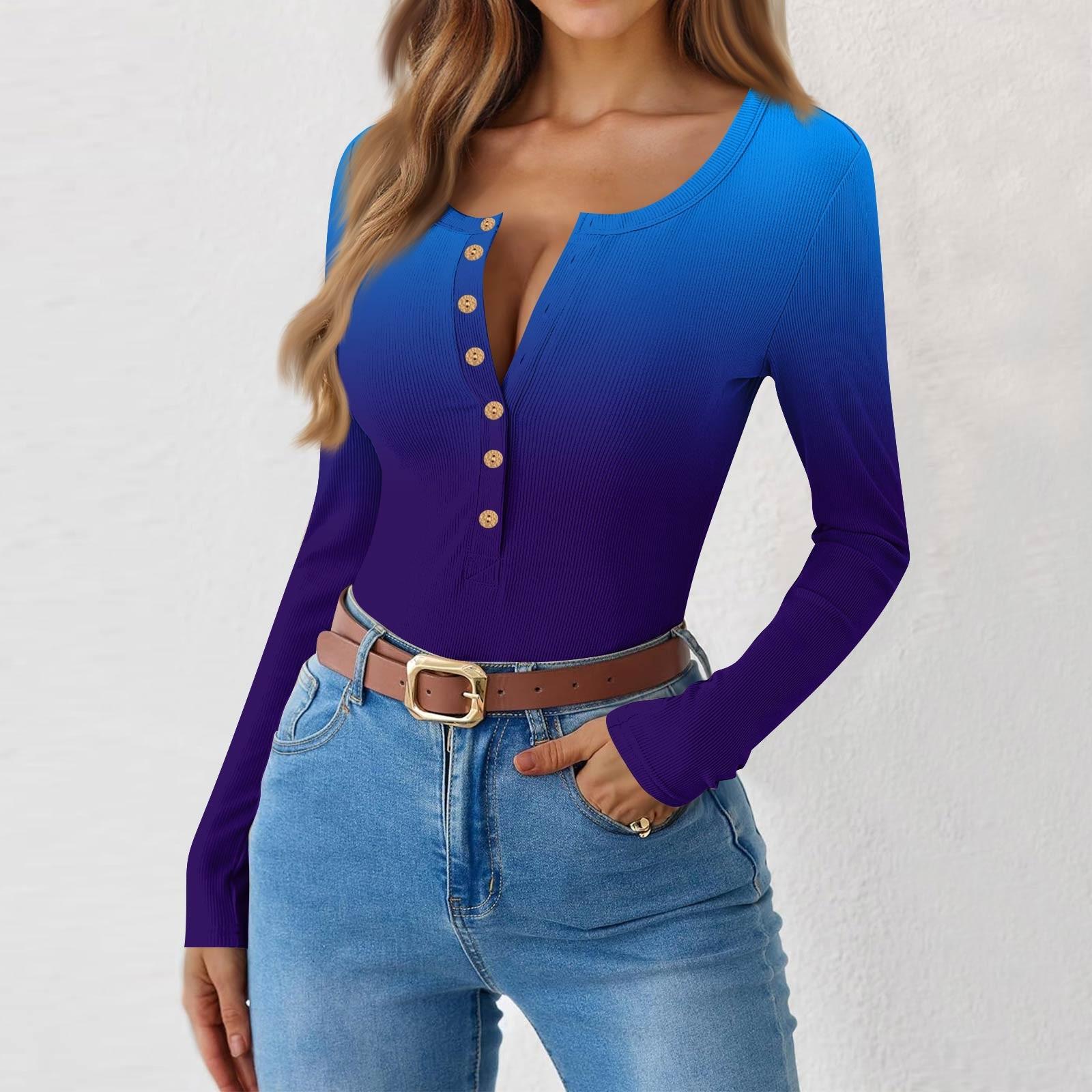 

Женская и зимняя футболка с тонким низом, модная повседневная футболка с градиентным принтом и круглым вырезом, пуловер с длинным рукавом S