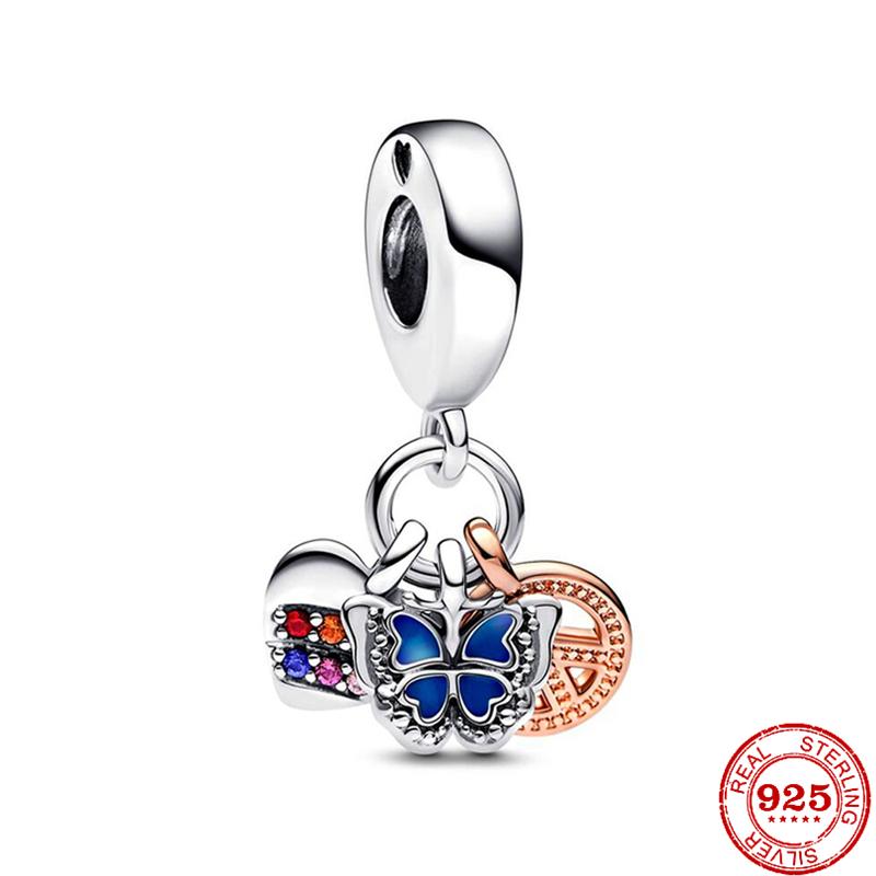 925 Silver Butterfly Four Clover Leaves Flower Charm Bead Fit Original Pendant Bracelet Necklace Jewelry Gift For Women