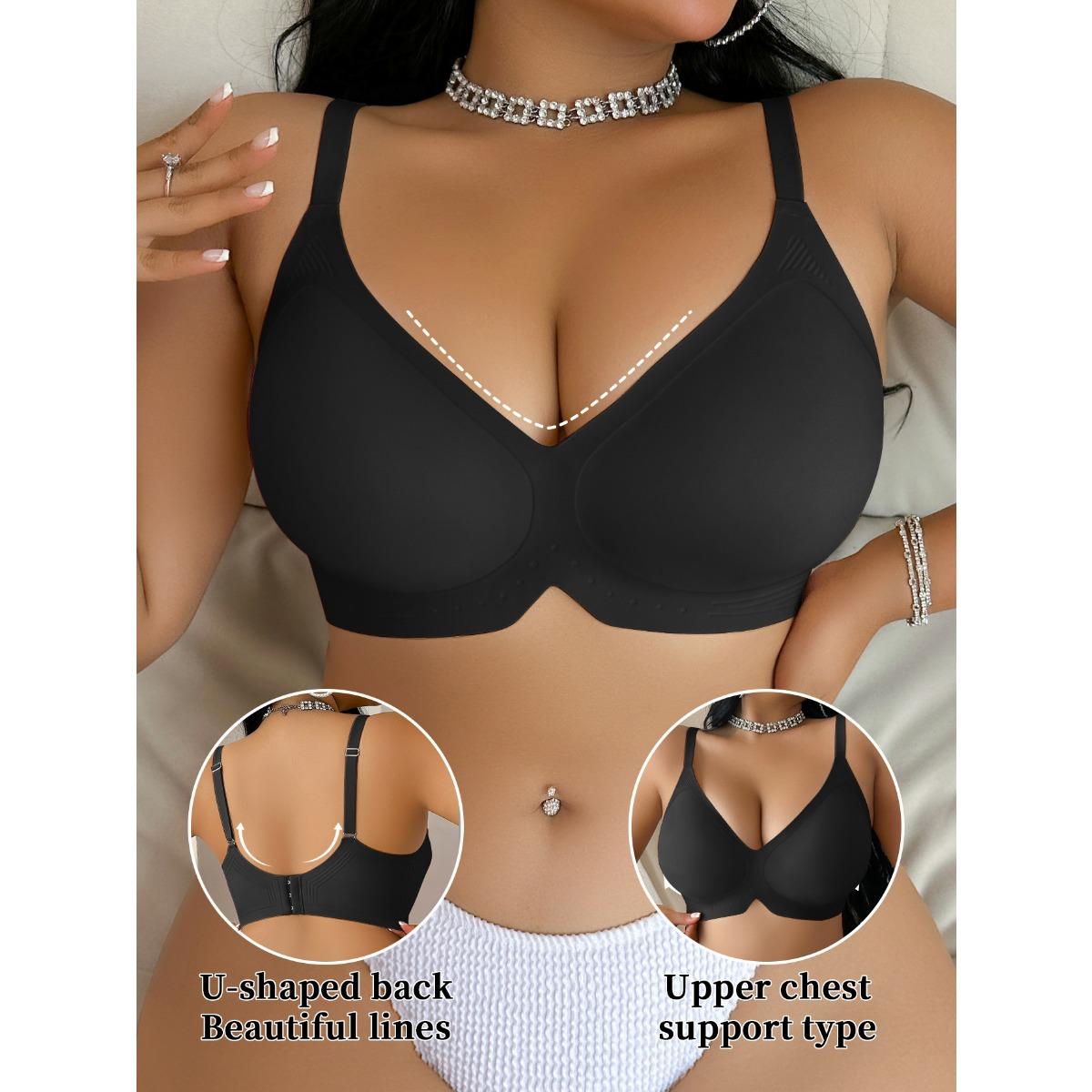

Women s Plus Size V-neck Nude Seamless Jelly Strip with Soft Support, Big Chest Gathered Together, Collection Accessory Breast, Steel Ring Bra 1XL червоний