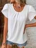 2026 Summer European & American Solid Color Pleated Round Neck Short Sleeve T-shirt