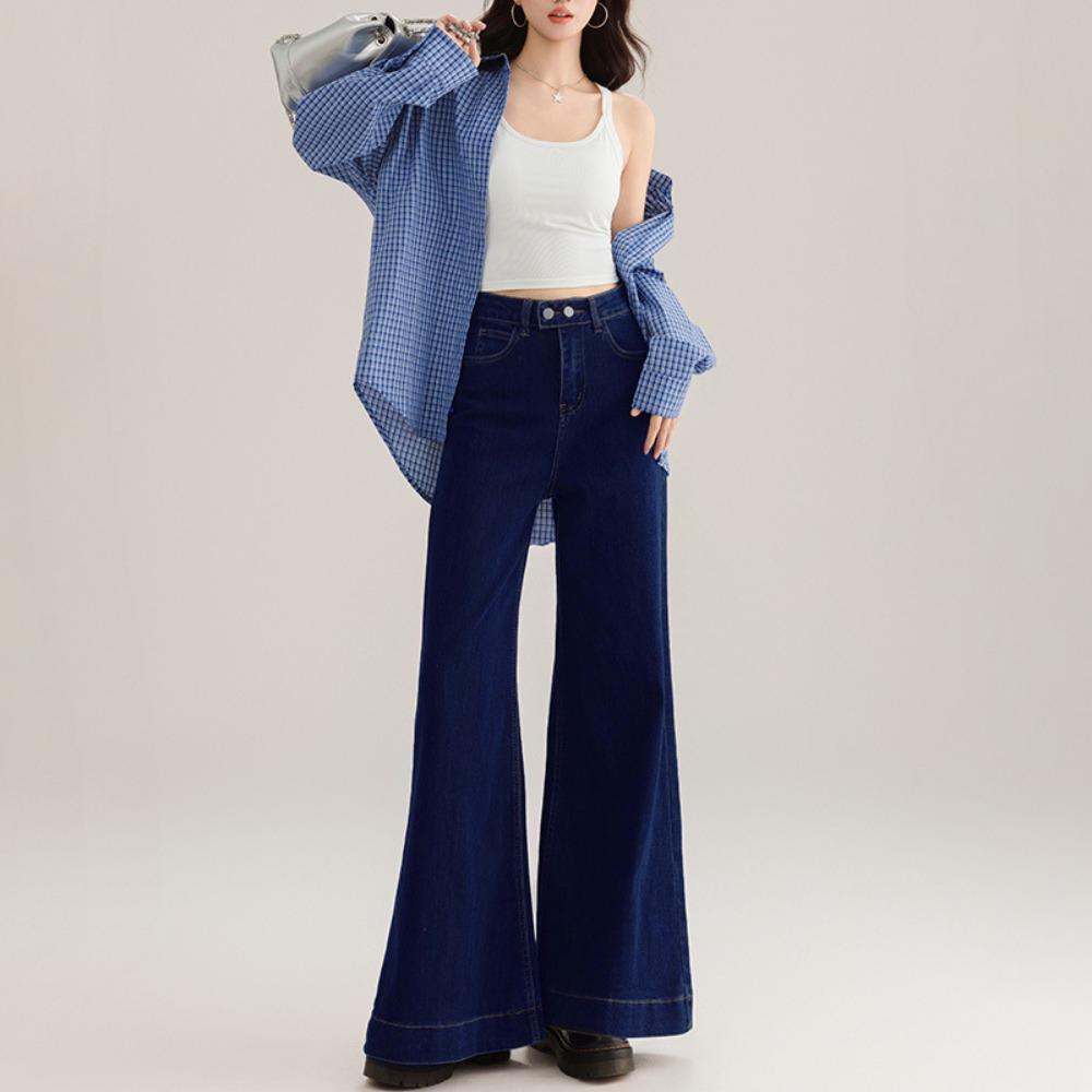 Commuter niche double-button wide-leg jeans women's spring and autumn new trend, thin and mop jeans tide