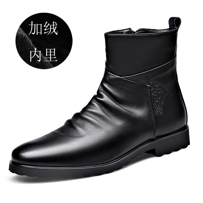 2025 New First-layer Cowhide Men's Leather Boots Locomotive Boots Inner Height Increase Side Zipper Middle Help Men's Boots Martin Boots Men's
