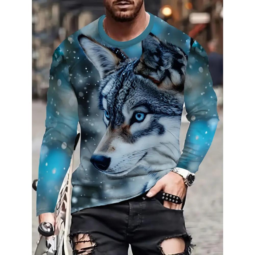 The Wolf Graphic Men's Long Sleeve T-shirt For Men Clothing 3D Full Printing Casual Top Tee Shirt Fashion Casual Kids Streetwear