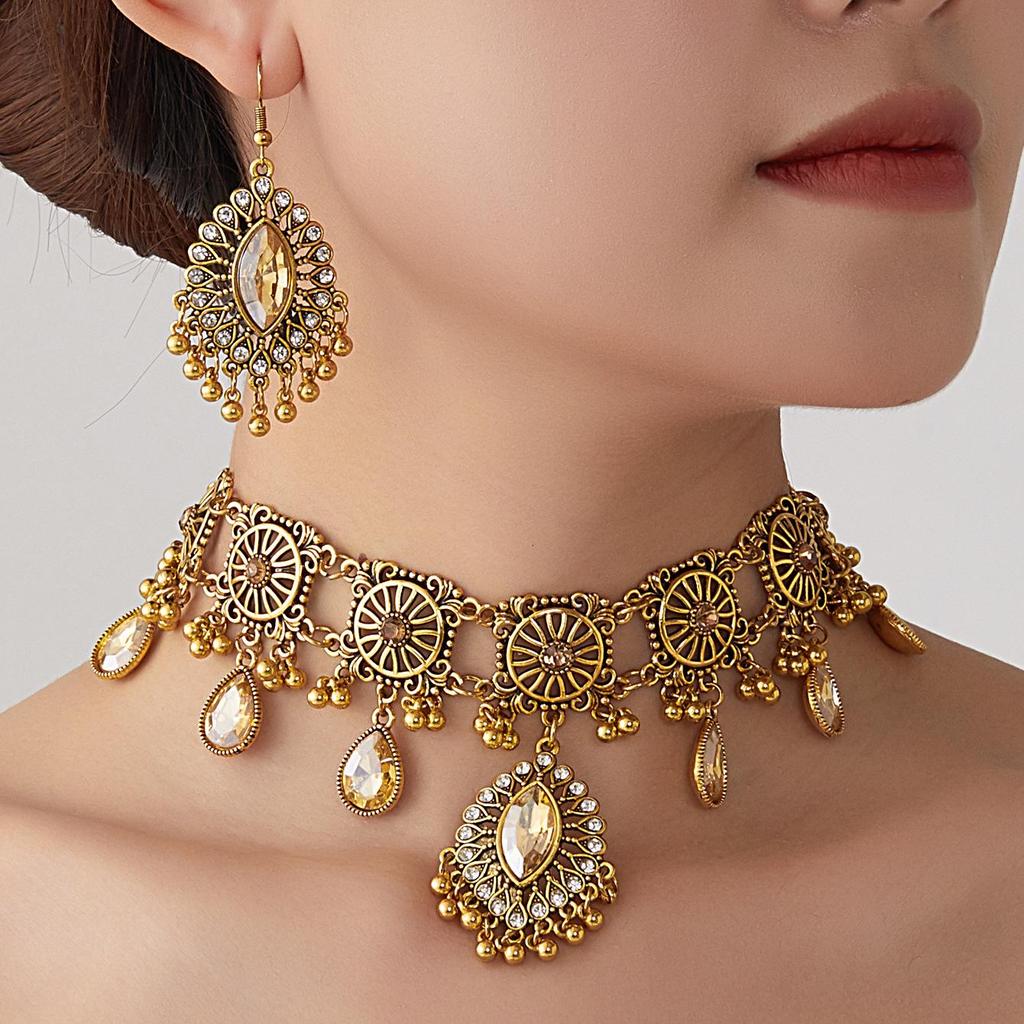 Indian Ethnic Style Gemstone Beaded Jewelry Set - Necklace & Earrings
