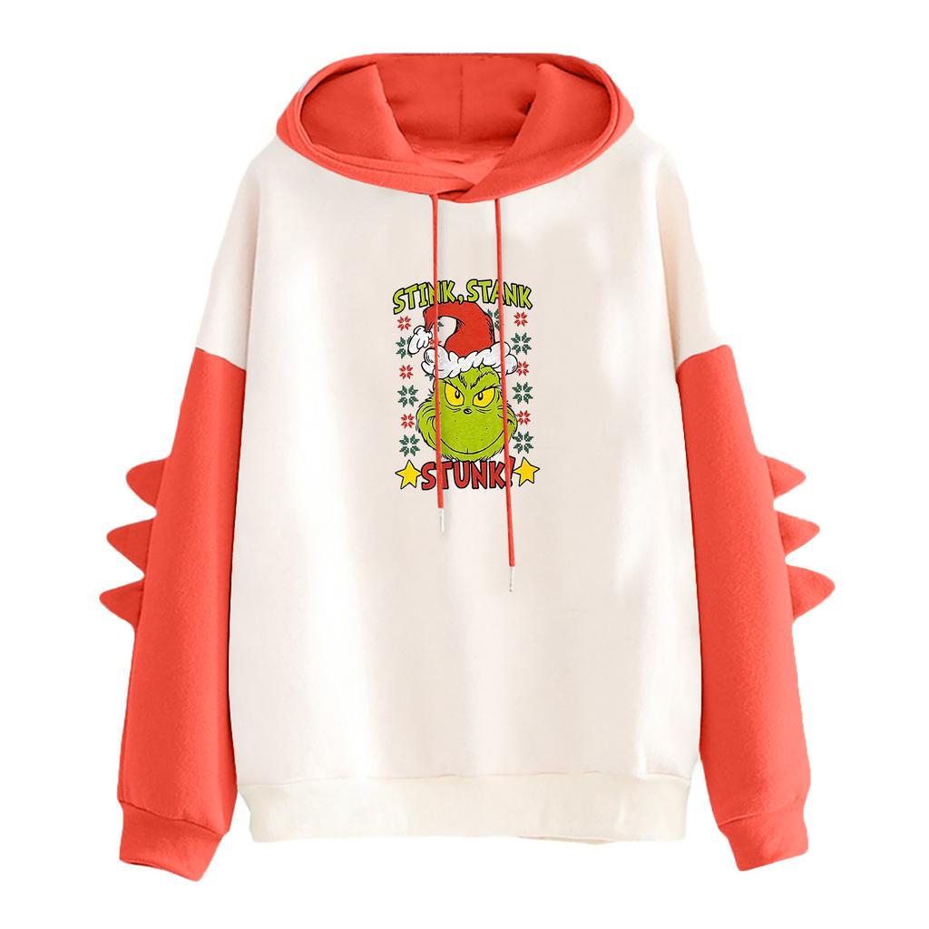 Women's Printed Contrasting Dinosaur Loose Casual Hoodie